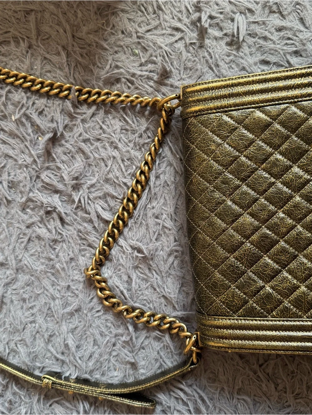 CHANEL Metallic Gold Quilted Boy Crossbody